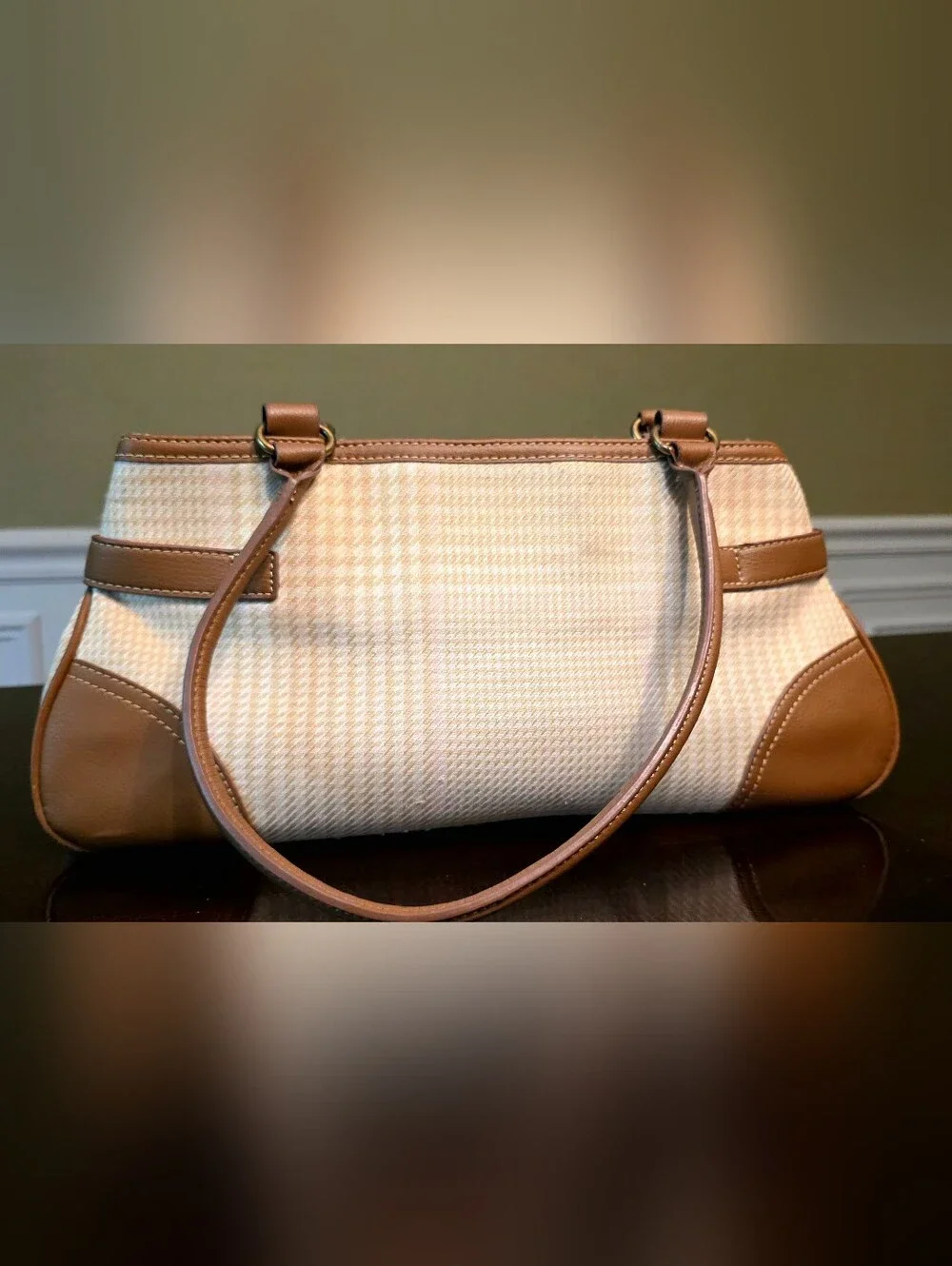Vintage Y2K Chaps Plaid East West Satchel Brown Preppy Bag